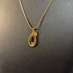 Pendant Necklace Gold Tone Delicate Rhinestone Unique Religious Charm